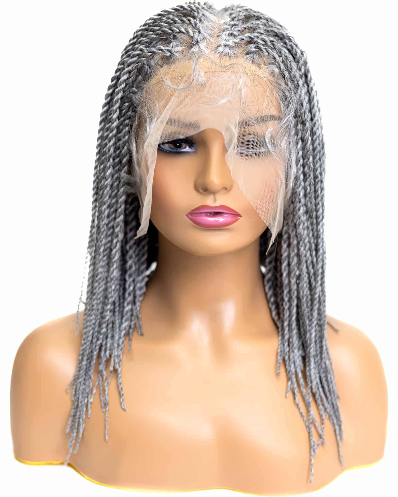 Knotless Micro Senegal Twist Braid 12-inch Full Lace Wig in natural color with HD transparent lace
