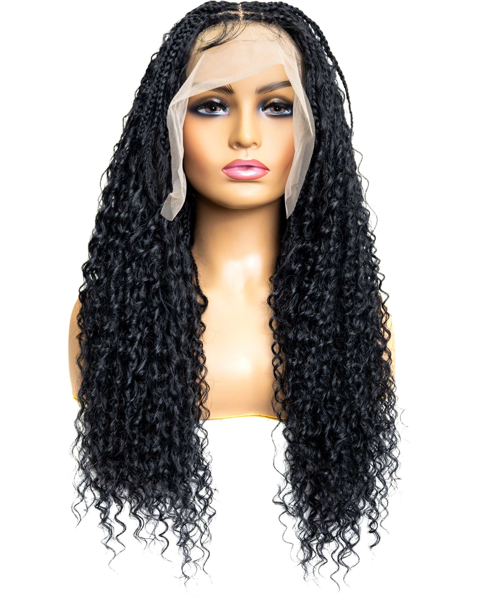Knotless Micro Bohemian Water Wave Braid 26-inch Full Lace Wig in natural color with HD transparent lace