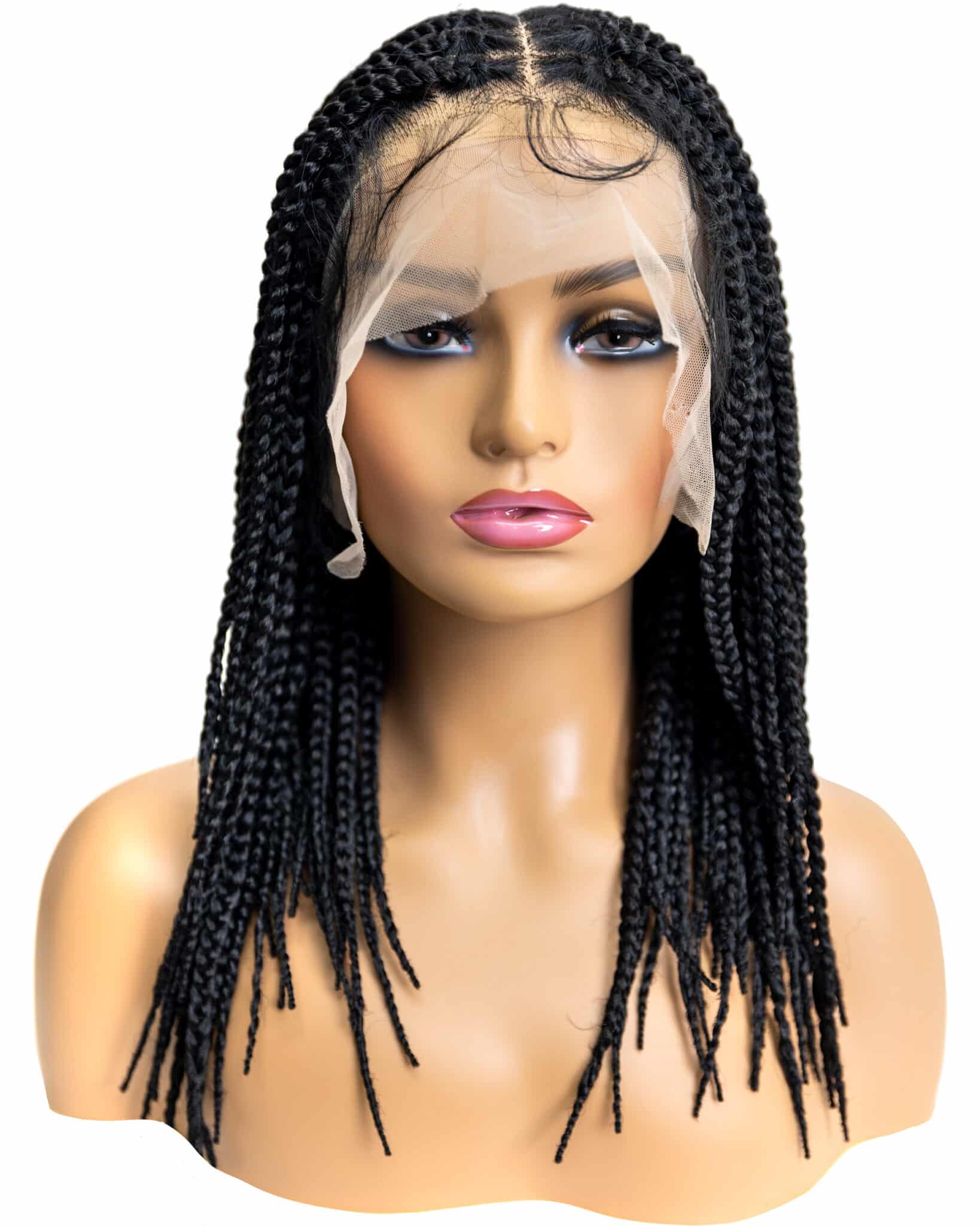 Knotless Box Braid 12-inch Full Lace Wig in natural color with HD transparent lace