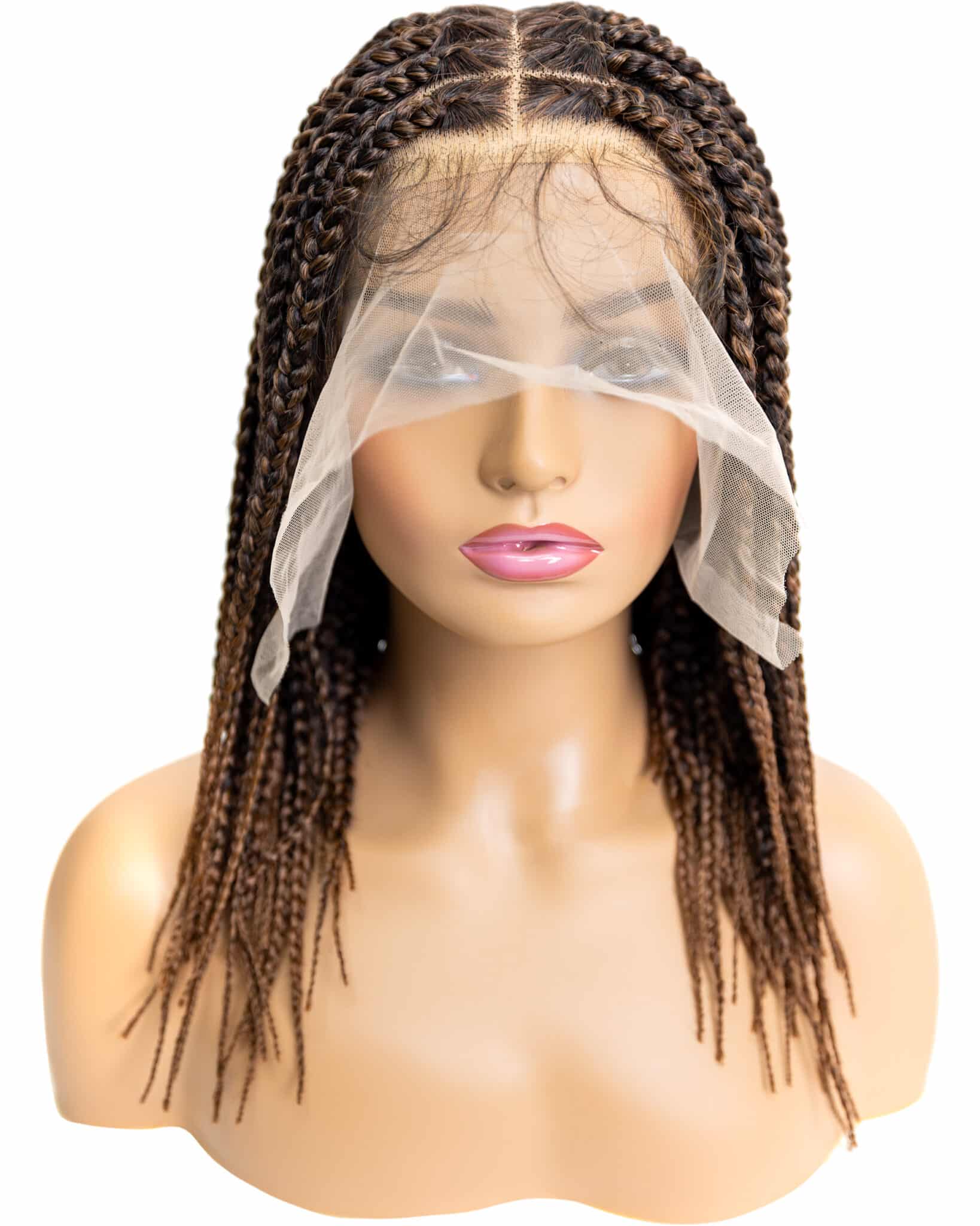 Knotless Box Braid 12-inch Full Lace Wig in natural color with HD transparent lace