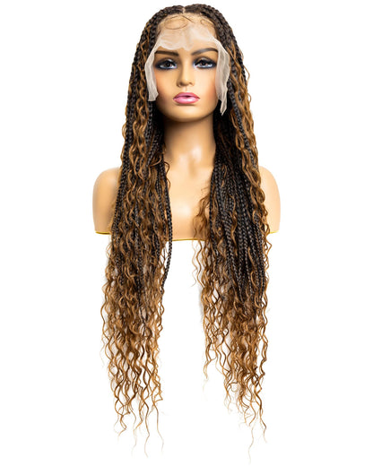 Knotless Bohemian Triangle Box Braided Full Lace Wig in natural color with HD transparent lace
