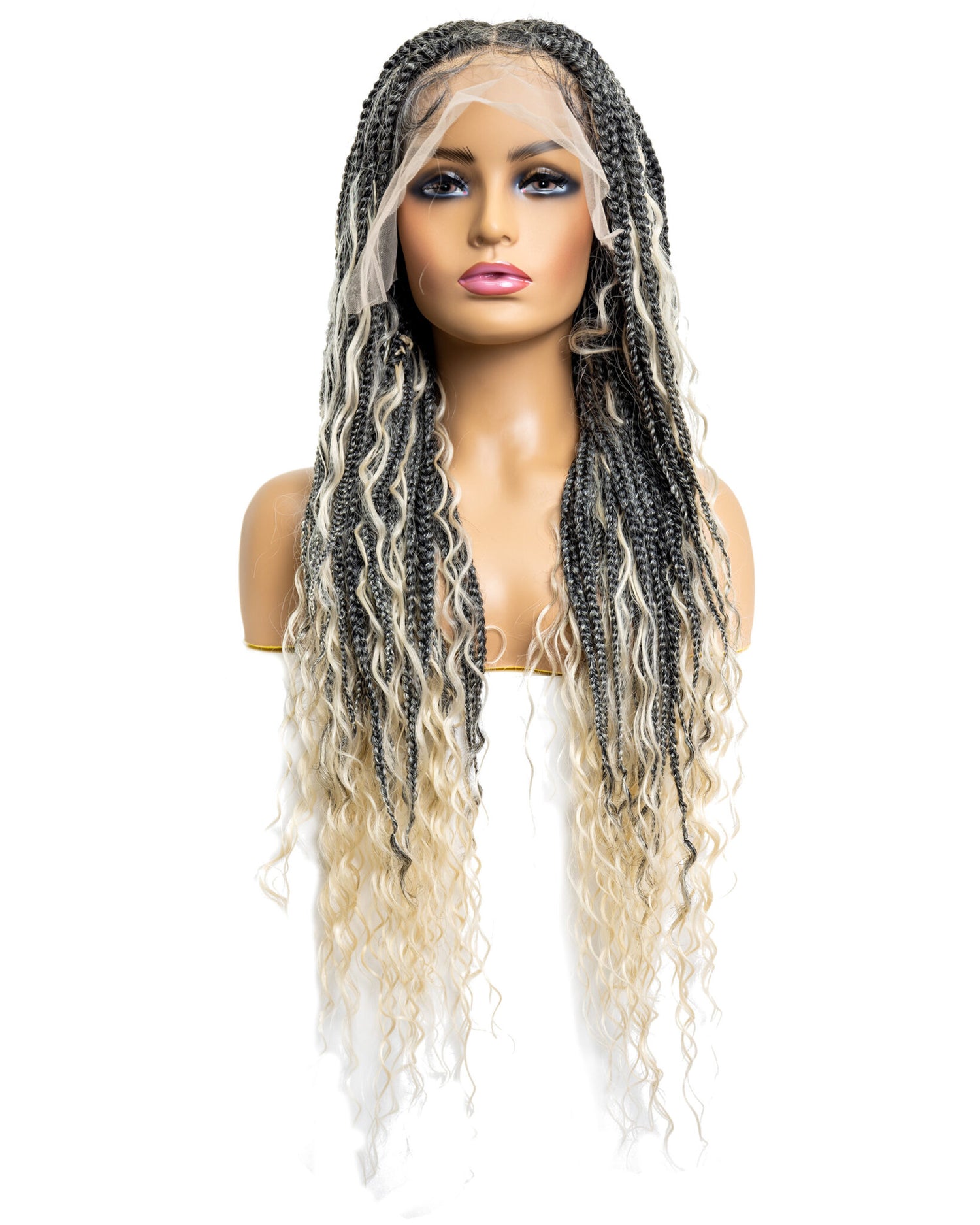 Knotless Bohemian Triangle Box Braided Full Lace Wig in natural color with HD transparent lace